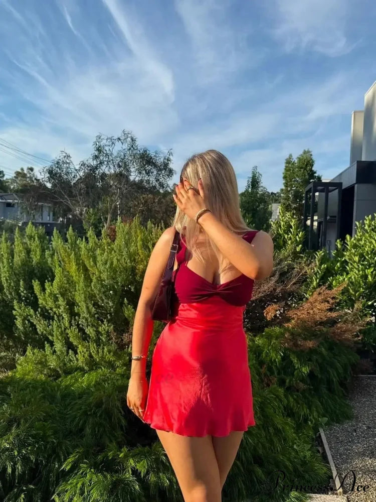 Silky Strap Satin Mini Dress Red / S minidress-250223