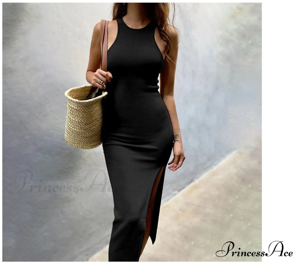 Simple And Sexy Charming High-Slit Midi Dress