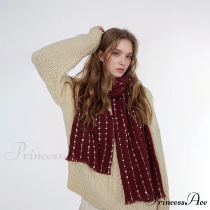 Simple Cozy Warm Stylish Comfortable Trendy High-end Polka Dot Scarf Red