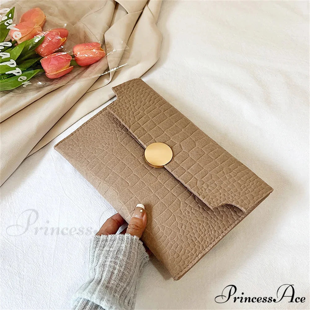 Simple Felt Imprint Clutch Wristlet Khaki wristlet-250126