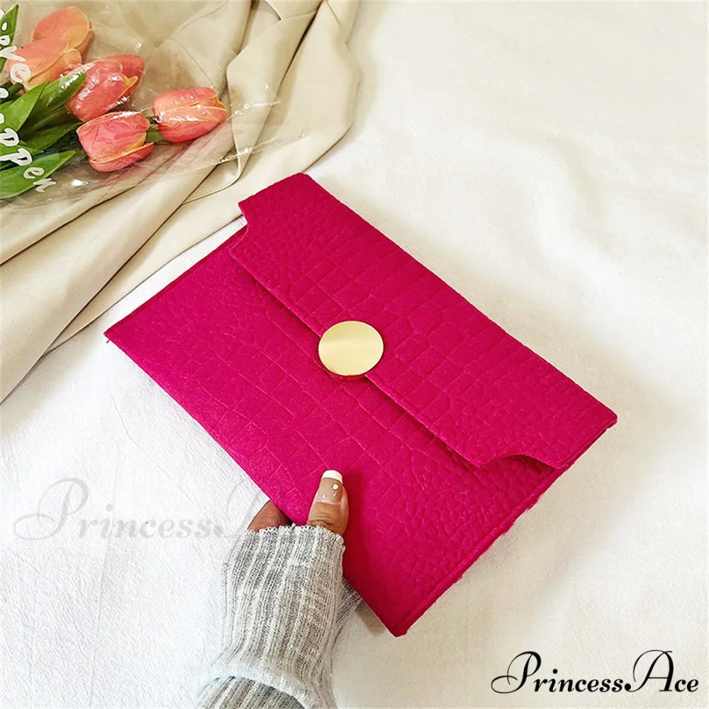 Simple Felt Imprint Clutch Wristlet Rose red wristlet-250126