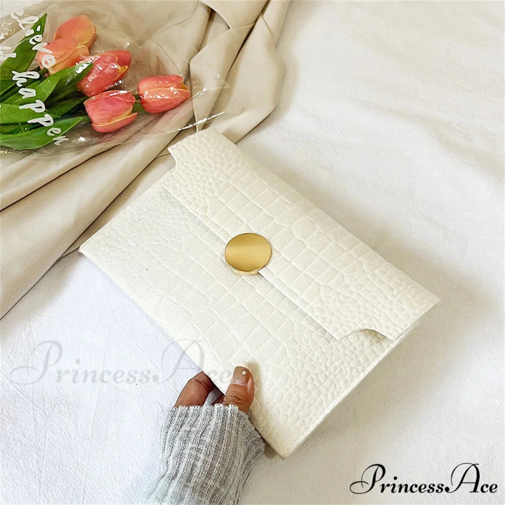 Simple Felt Imprint Clutch Wristlet White wristlet-250126