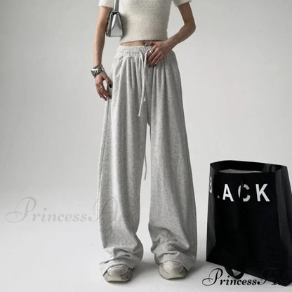 Simple Grey Knit Jogger Trousers pants-241228