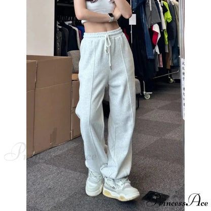 Simple Grey Knit Jogger Trousers pants-241228