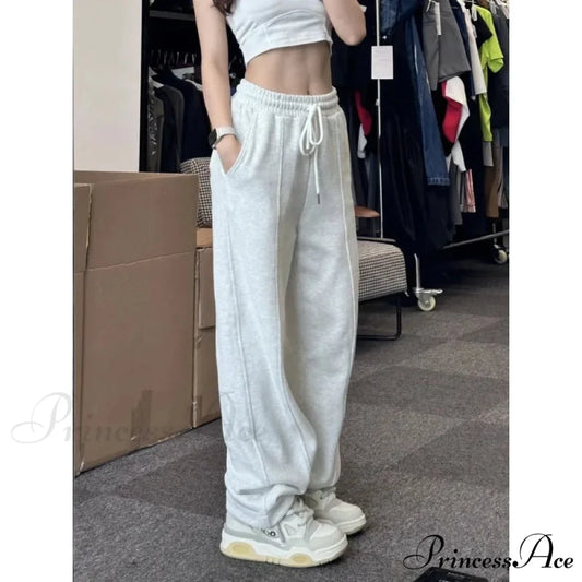 Simple Grey Knit Jogger Trousers pants-241228