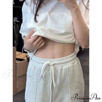 Simple Grey Knit Jogger Trousers pants-241228