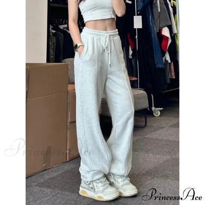 Simple Grey Knit Jogger Trousers white / S pants-241228