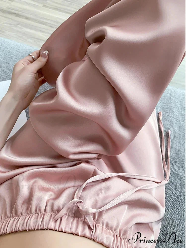 Simple Knitting Pit Strip Elastic Waist Mop Straight Tube Casual Pants Pink / S