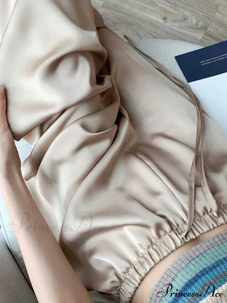 Simple Knitting Pit Strip Elastic Waist Mop Straight Tube Casual Pants WHITE / S