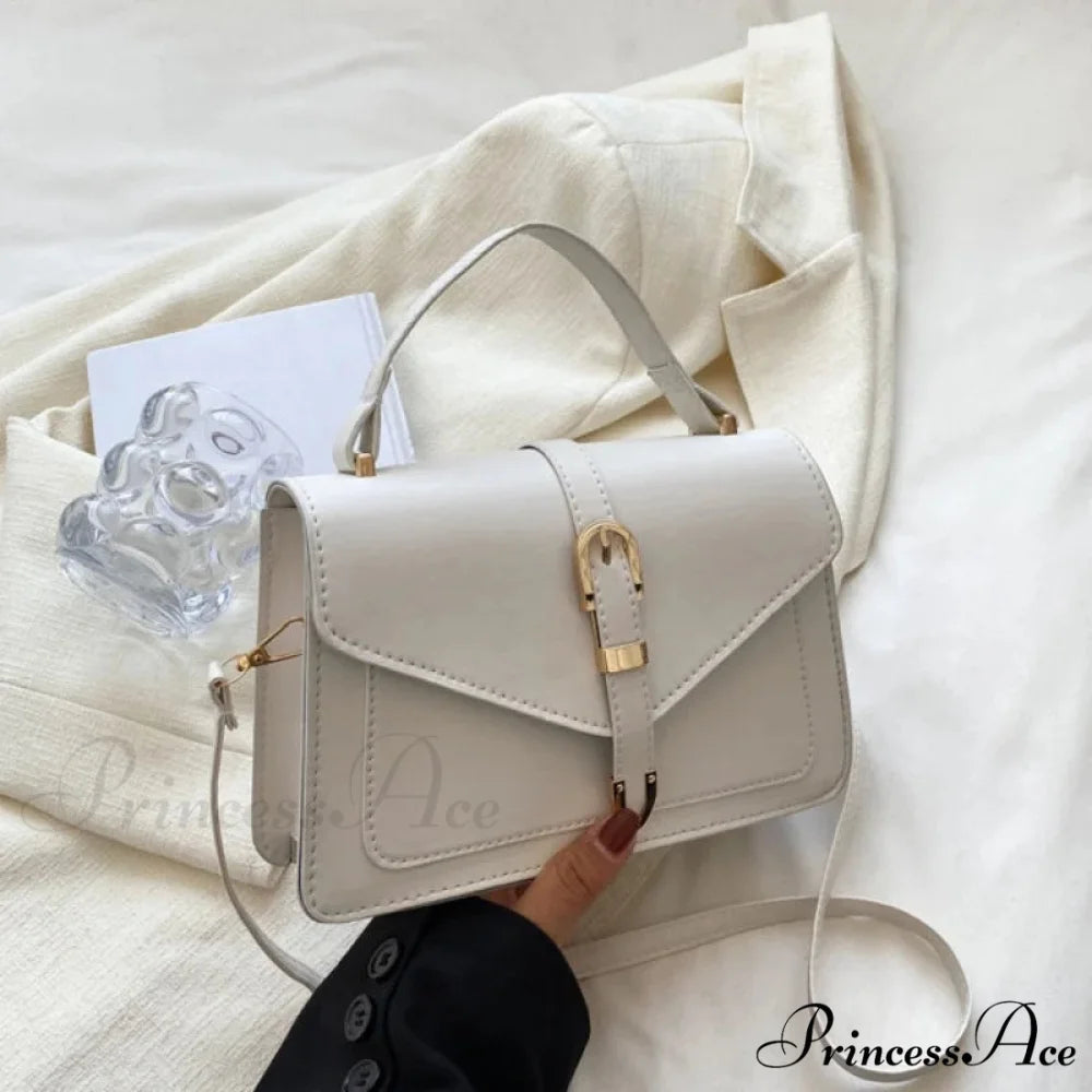 Simple Monochromatic Square Flap Crossbody Beige crossbody-250126