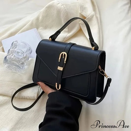 Simple Monochromatic Square Flap Crossbody Black crossbody-250126