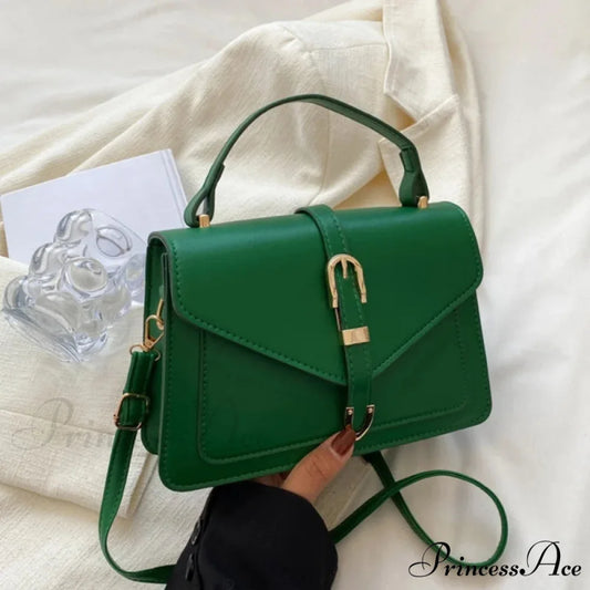 Simple Monochromatic Square Flap Crossbody Green crossbody-250126