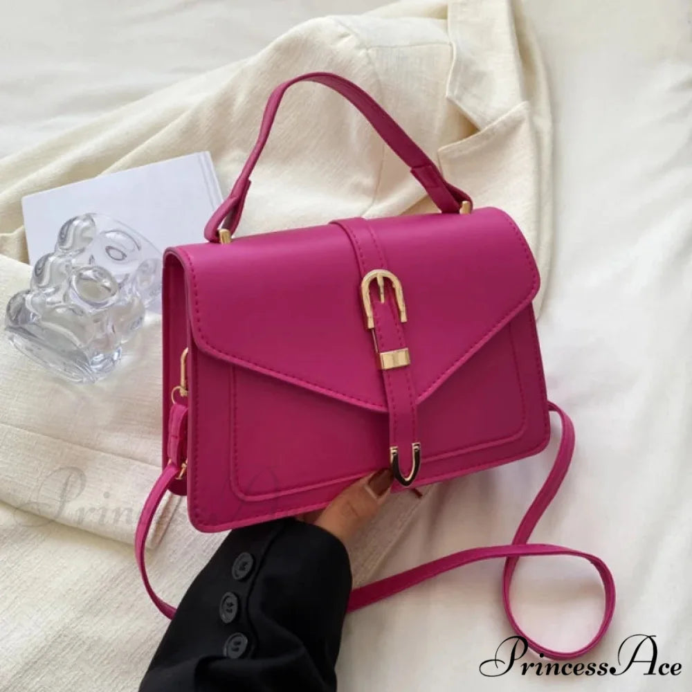 Simple Monochromatic Square Flap Crossbody Rose Red crossbody-250126