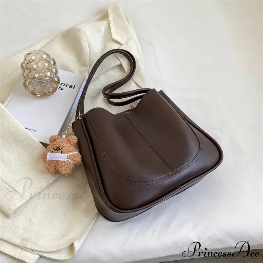 Simple PU Leather Shoulder Bag Coffee shoulder-250126