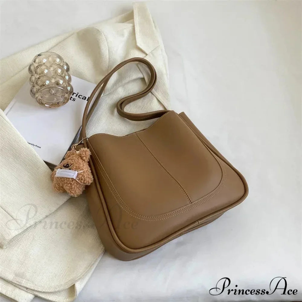 Simple PU Leather Shoulder Bag Khaki shoulder-250126