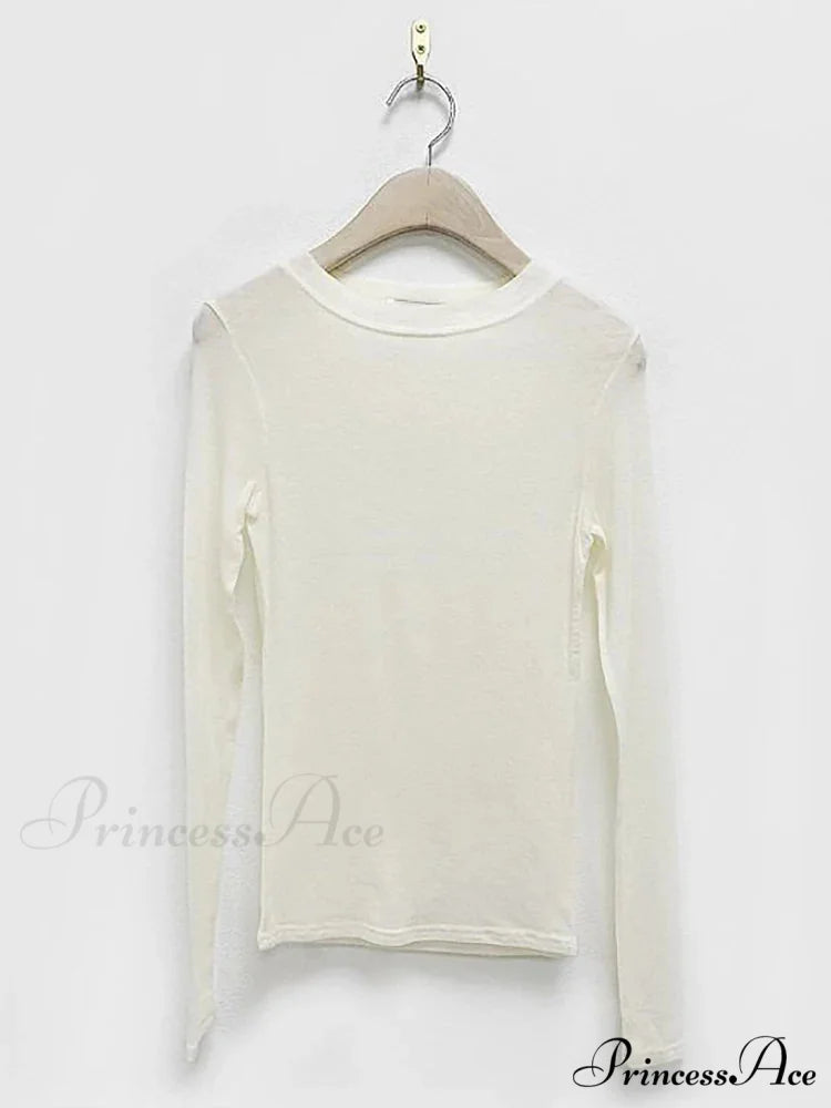 Simple Summer Airy Long Sleeve Lightweight Knit Top WHITE / One Size knittop-250126