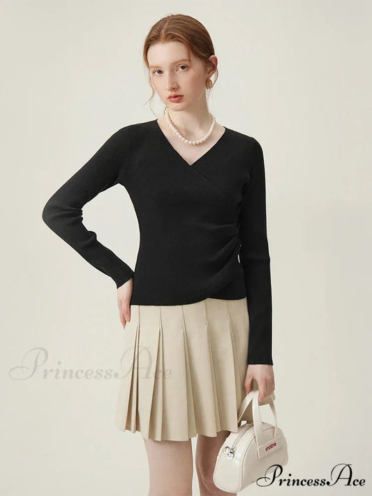 Simple V-neck Knit Lower Sweater swraters-241228