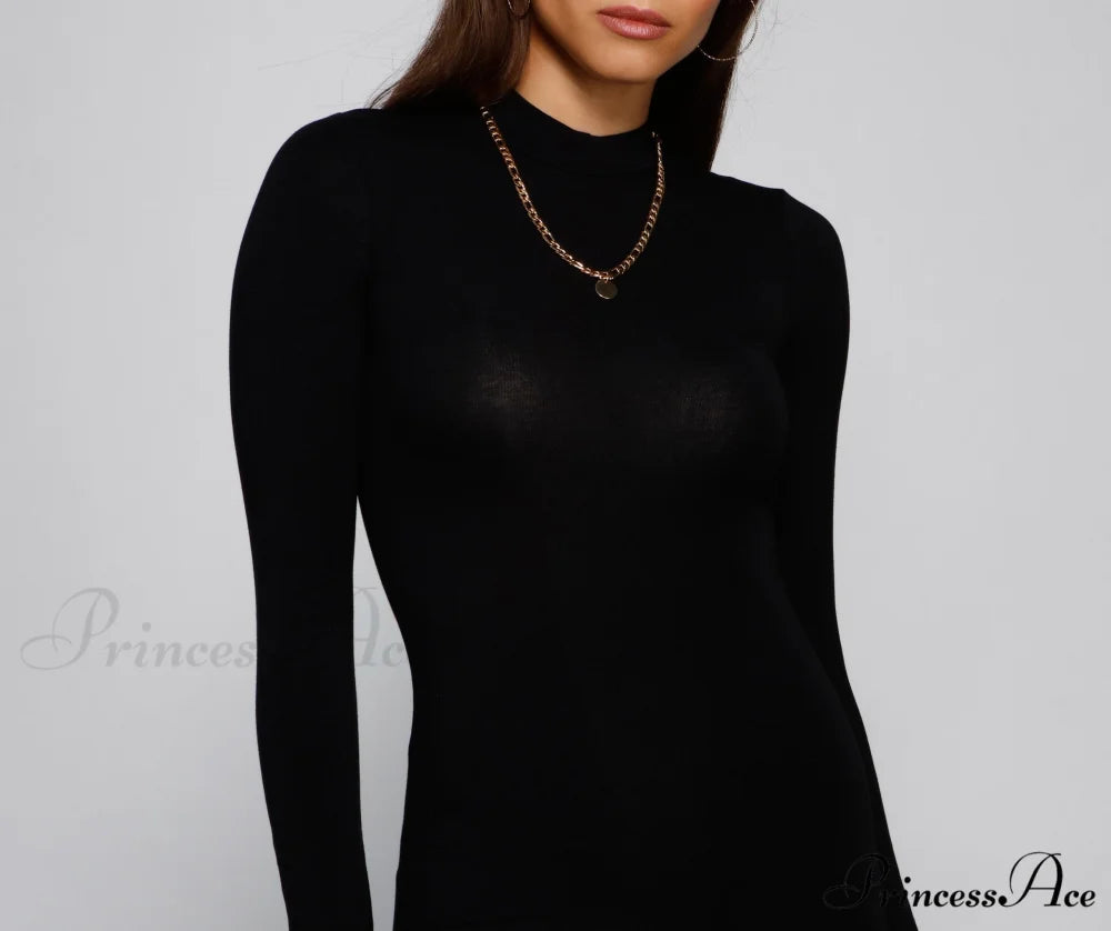 Simply Stylish Mock Charming Neck Mini Dress