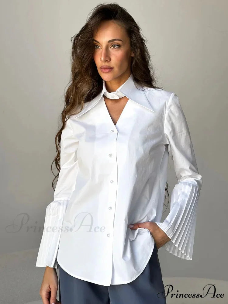 Single Breasted Frills Long Sleeve Blouse blouse-250223