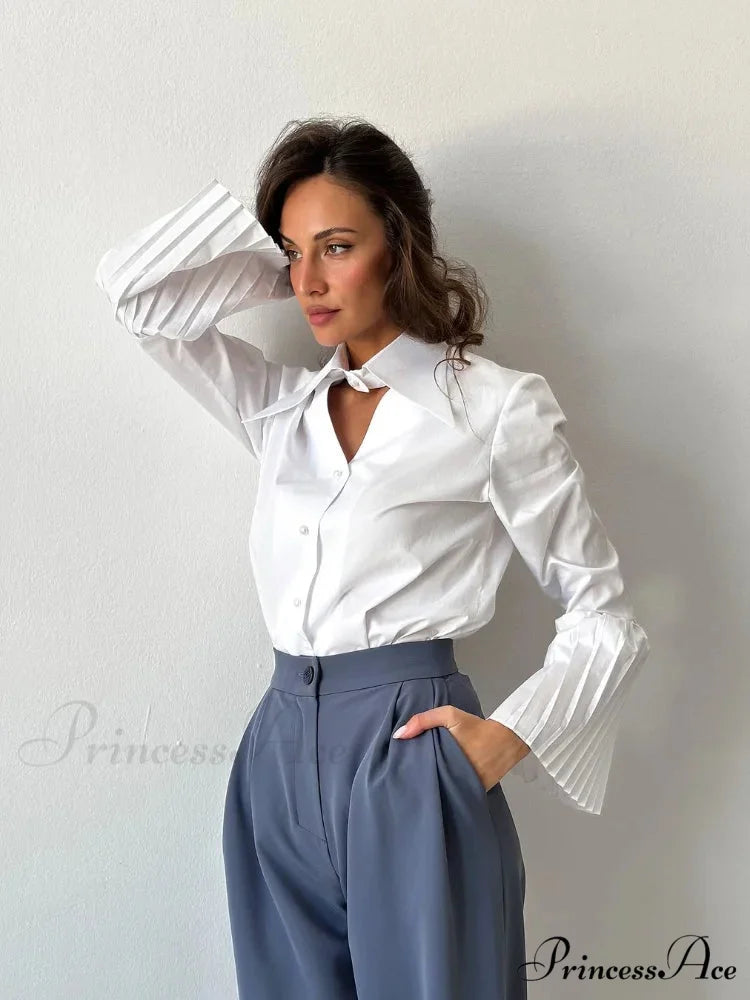 Single Breasted Frills Long Sleeve Blouse blouse-250223