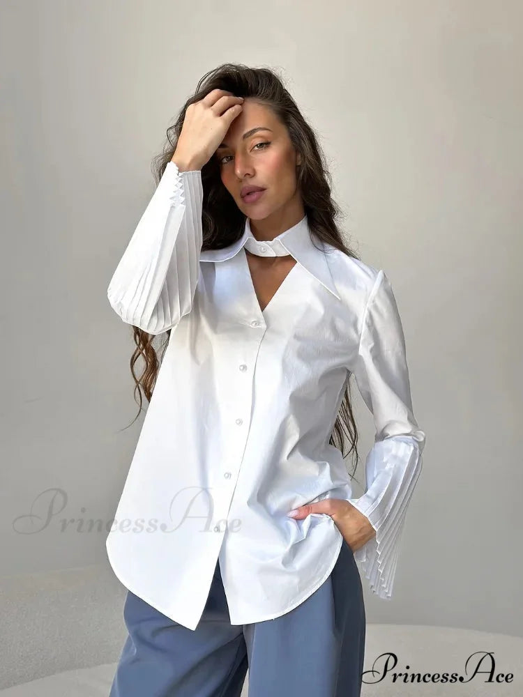 Single Breasted Frills Long Sleeve Blouse blouse-250223