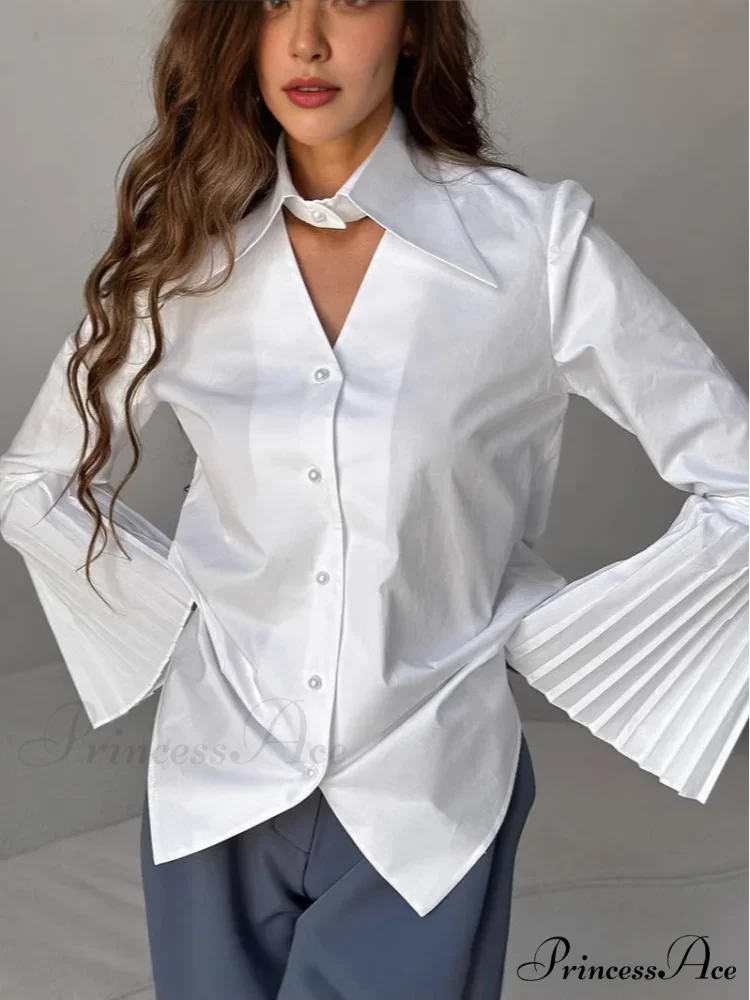 Single Breasted Frills Long Sleeve Blouse blouse-250223