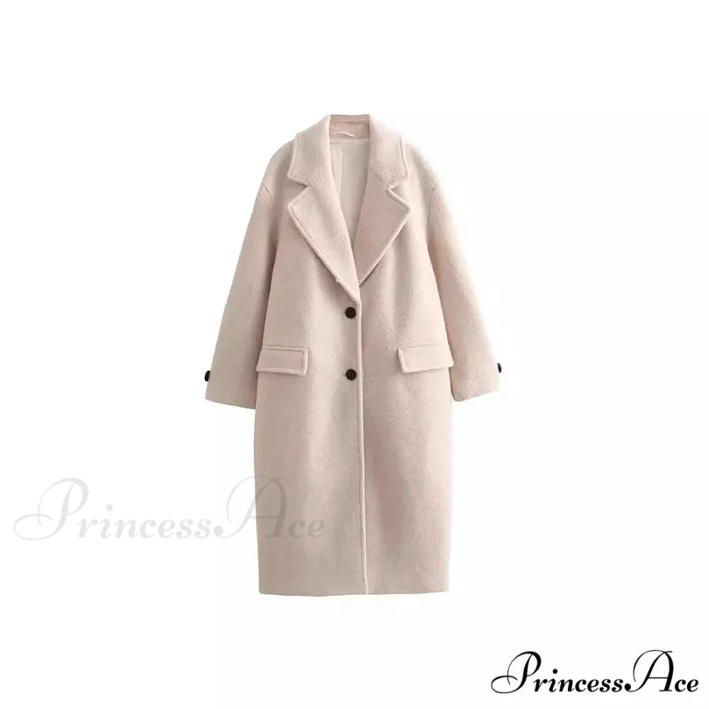 Single-Breasted Informal Woolen Overcoat Beige / XS overcoats-241228
