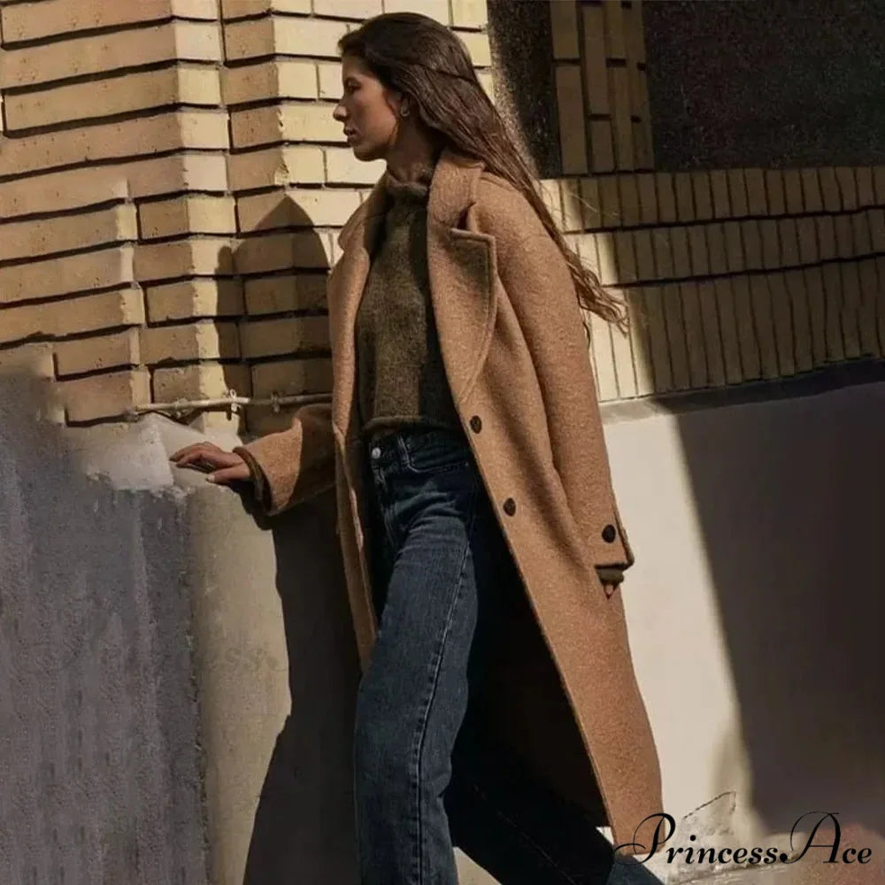 Single-Breasted Informal Woolen Overcoat overcoats-241228