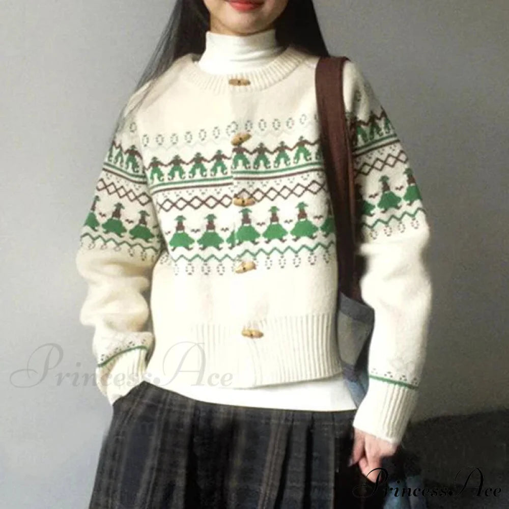 Single Breasted Jacquard Adorable Charming Sweater Beige Apricot / XS swraters-241228