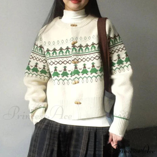 Single Breasted Jacquard Adorable Charming Sweater Beige Apricot / XS swraters-241228