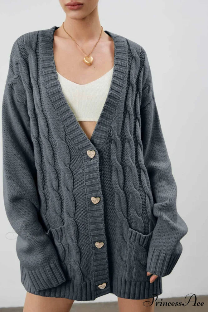 Single-breasted Knit Cable Cardigan Dark Grey / S