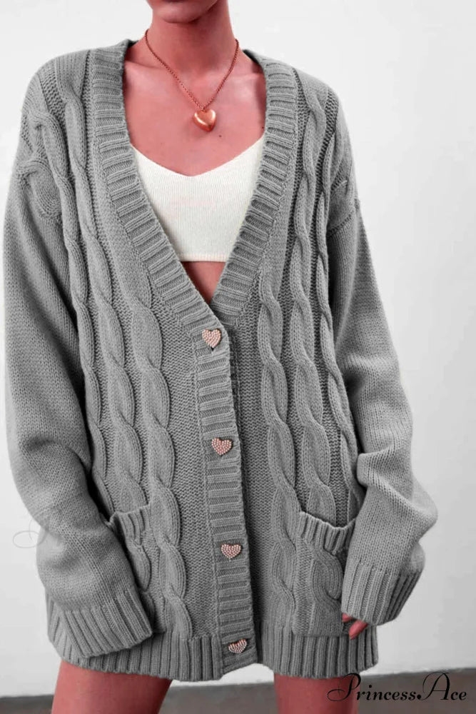 Single-breasted Knit Cable Cardigan Light Grey / S