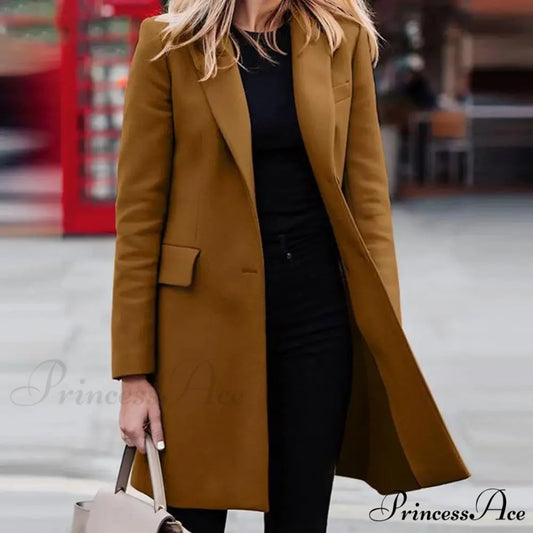 Single-Breasted Wool Suit Jacket Overcoat Coffee / M overcoats-241228