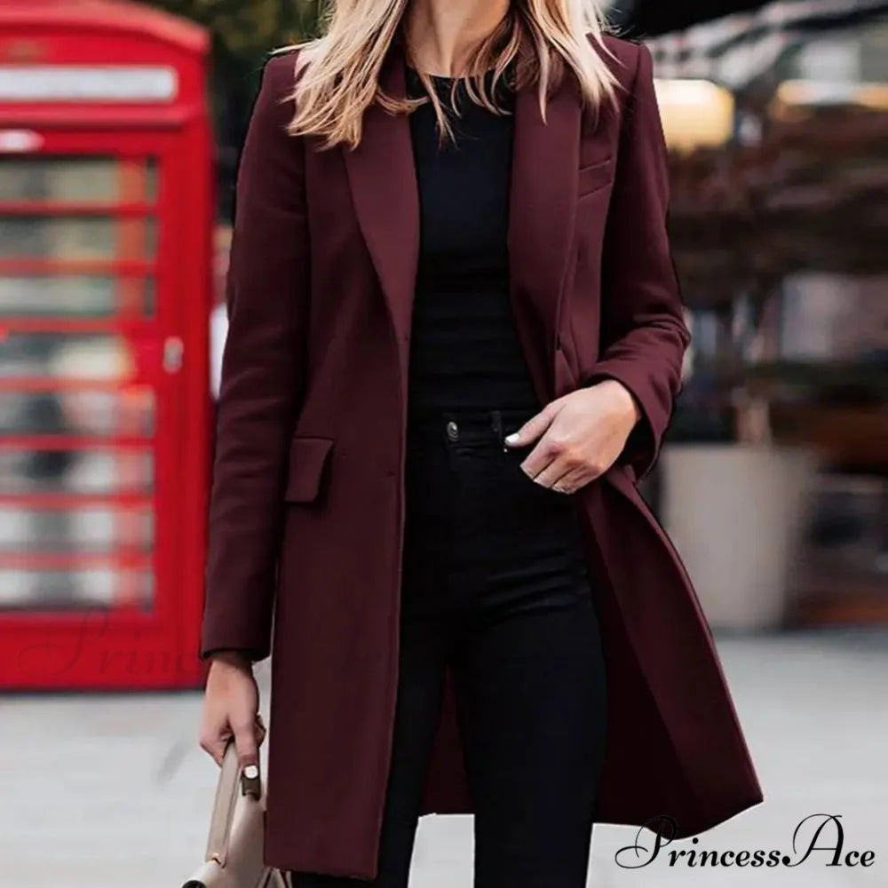 Single-Breasted Wool Suit Jacket Overcoat Red / M overcoats-241228