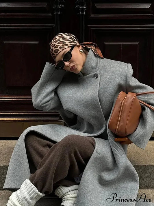 Single Button Woolen Extended Coat coats-241228