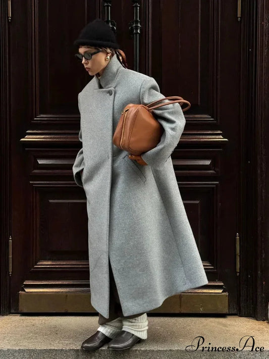 Single Button Woolen Extended Coat coats-241228