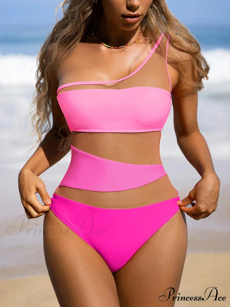 Single Shoulder Net Monokini Swimsuit Single Piece onepiece-250223