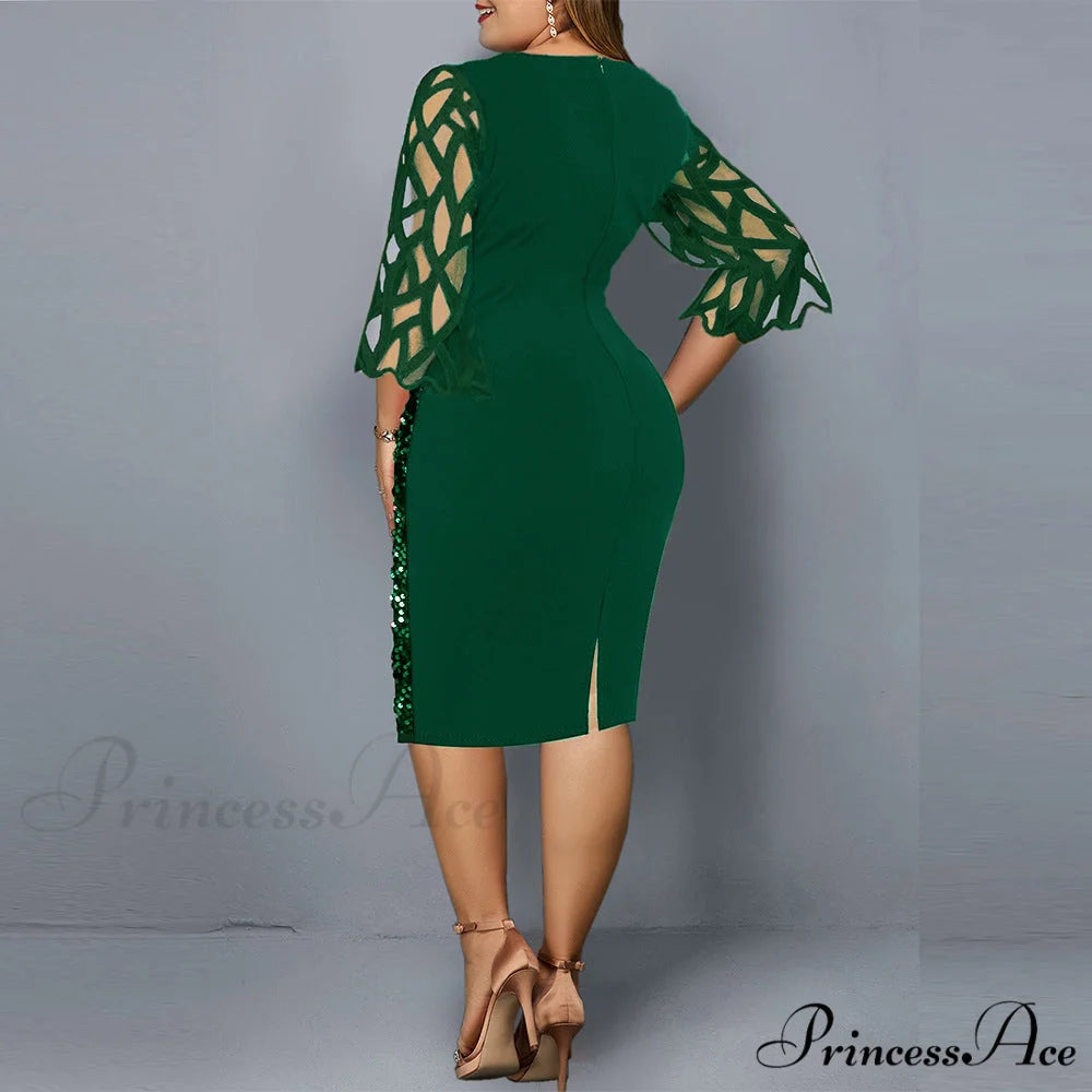 Size Elegant Evening Outfits Sequin Party Women Wedding Plus Bodycon - Warm-Season 4XL Gown - for Green Gown 5XL