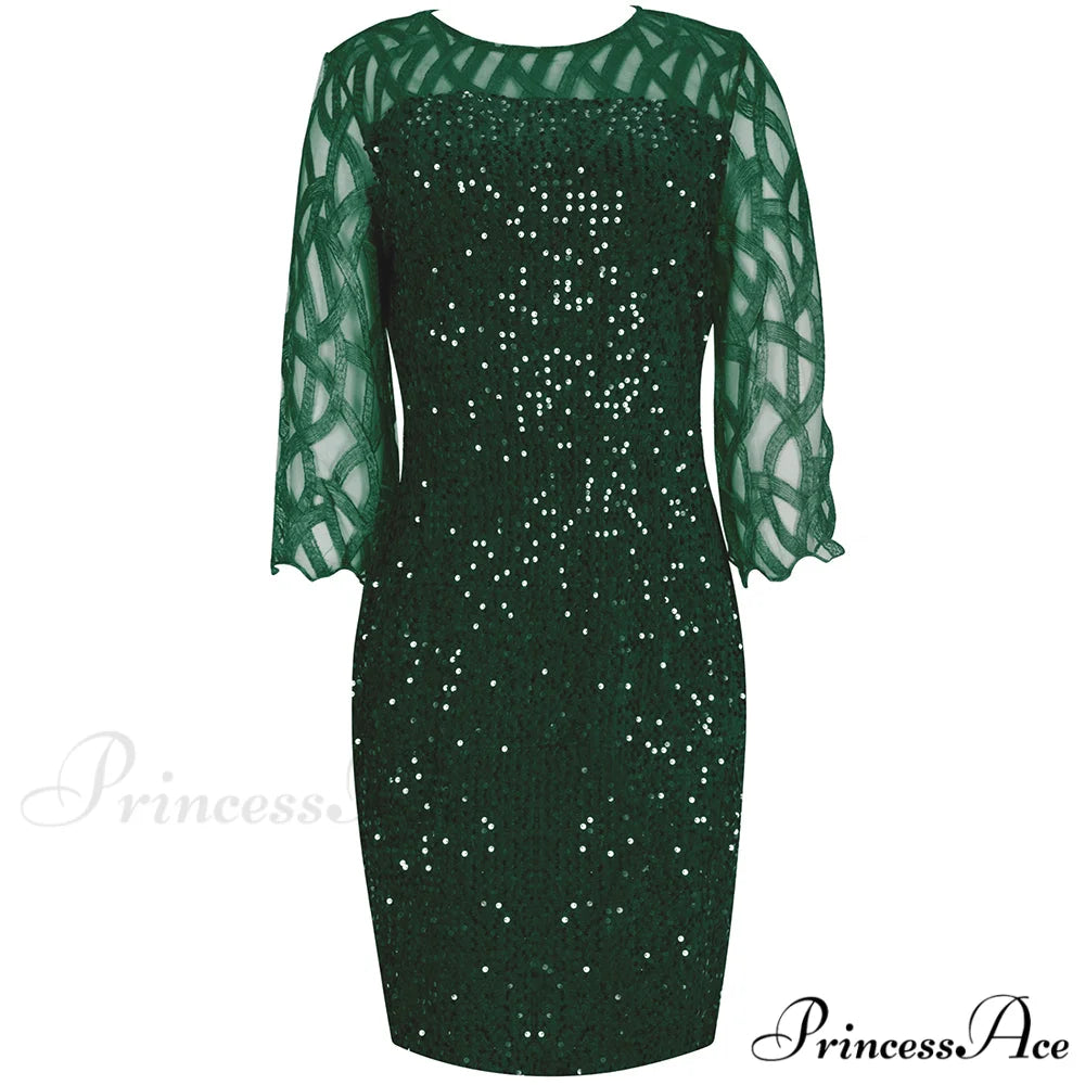Size Elegant Evening Outfits Sequin Party Women Wedding Plus Bodycon - Warm-Season 4XL Gown - for Green Gown 5XL
