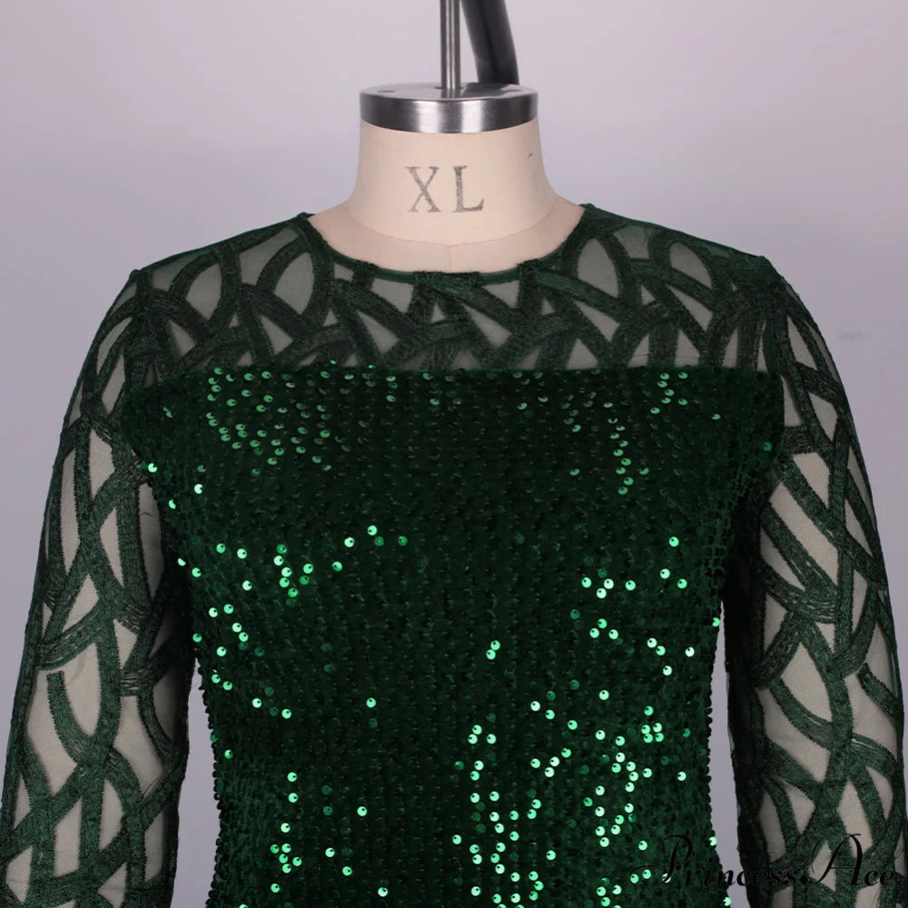 Size Elegant Evening Outfits Sequin Party Women Wedding Plus Bodycon - Warm-Season 4XL Gown - for Green Gown 5XL
