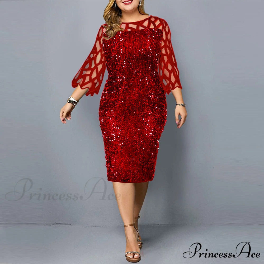 Size Elegant Evening Outfits Sequin Party Women Wedding Plus Bodycon - Warm-Season 4XL Gown - for Green Gown 5XL Red