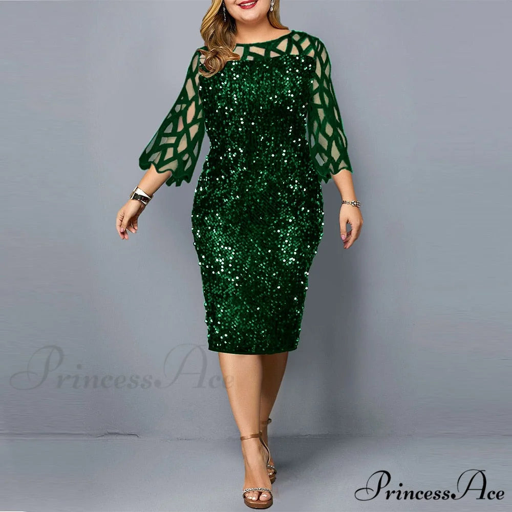 Size Elegant Evening Outfits Sequin Party Women Wedding Plus Bodycon - Warm-Season 4XL Gown - for Green Gown 5XL Green
