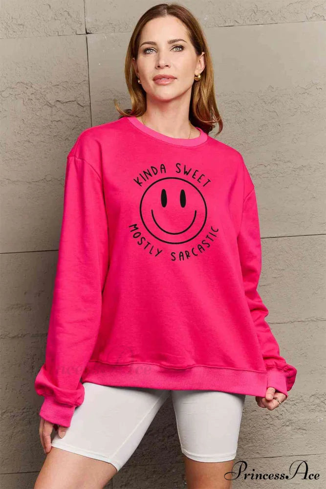 Size Full Face - Smiling Simply Graphic Sweatshirt Love Hot Pink / S
