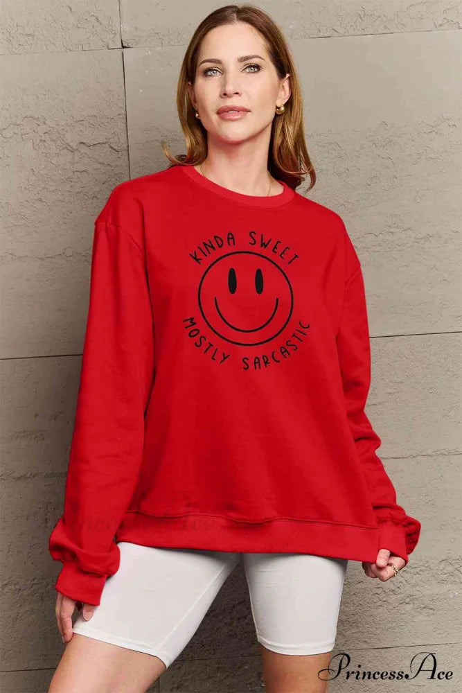 Size Full Face - Smiling Simply Graphic Sweatshirt Love Red / S