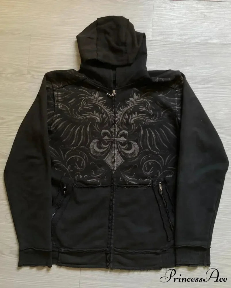 Skeleton Pattern Hooded Sweater black 10 / S hoodies-241228