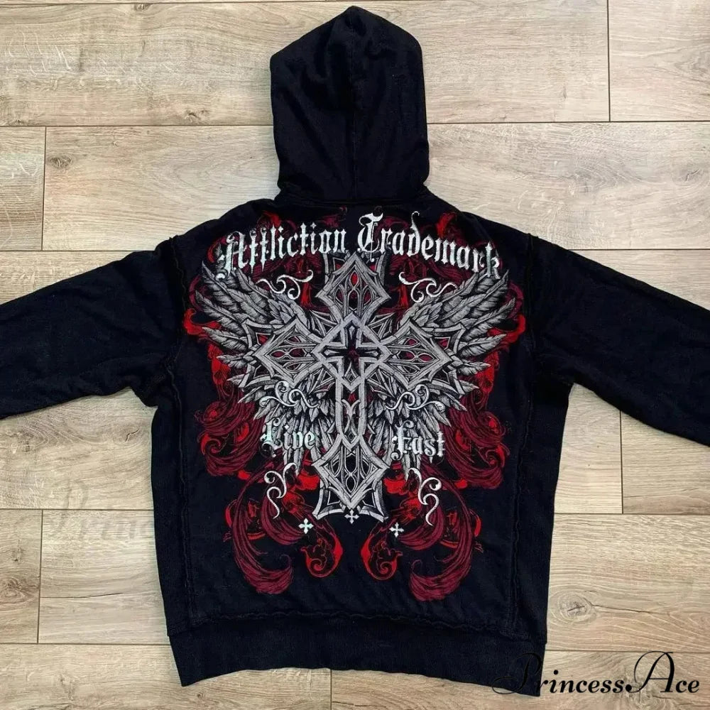 Skeleton Pattern Hooded Sweater black 4 / S hoodies-241228