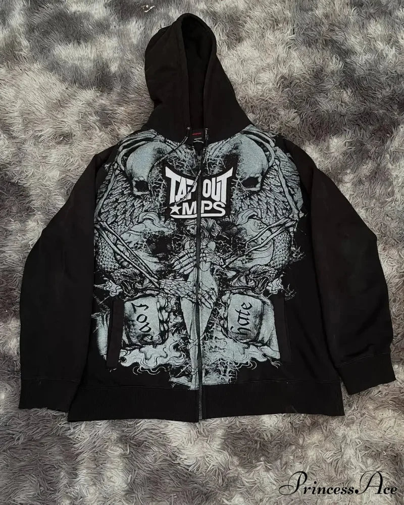 Skeleton Pattern Hooded Sweater black 8 / S hoodies-241228