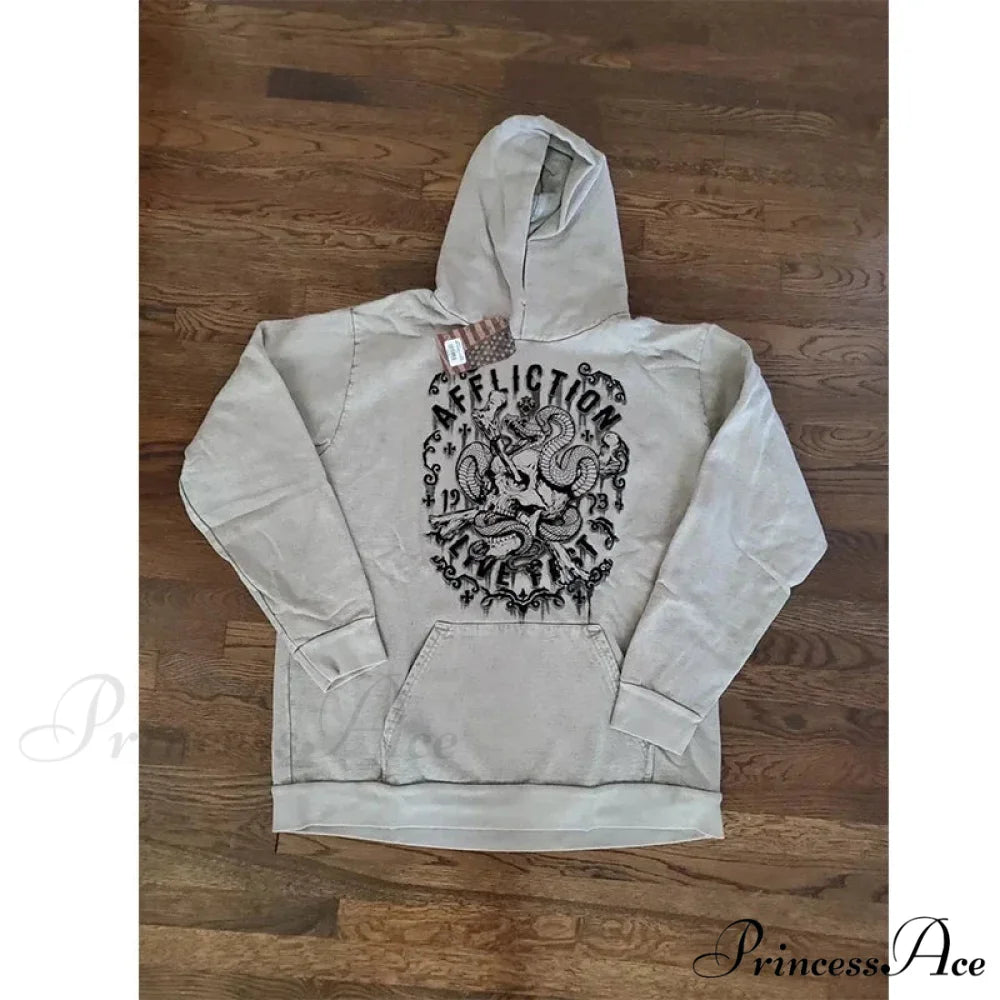 Skeleton Pattern Hooded Sweater white 1 / S hoodies-241228