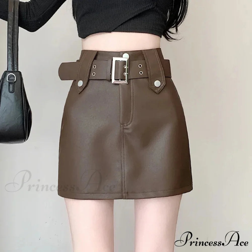 Skin Tall Waist Dark Skirt Brown / S skirts-250223