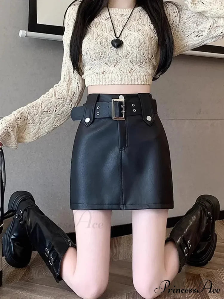 Skin Tall Waist Dark Skirt skirts-250223